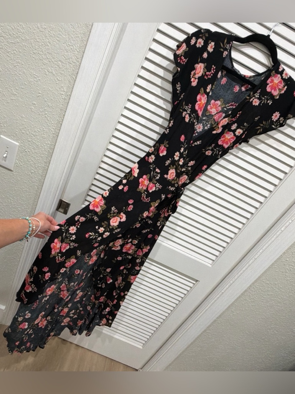 Cotton on black Floral Wrap Maxi Dress with Pink Floral Print